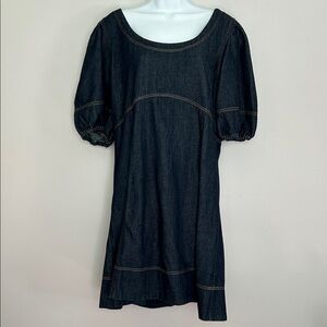 NWT LOFT Dark Blue Denim Dress with Puff Sleeves